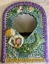 Judie Bomberger Colorful Signed Mermaid & Fish HTF Wall Hanging Mirror 13x9.375