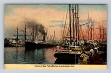 Los Angeles CA-California, Scene At San Pedro Harbor, Antique, Vintage Postcard picture