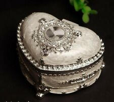 WHITE TIN ALLOY HEART SHAPE WIND UP MUSIC BOX :  ♫ INUYASHA - DEAREST ♫ picture