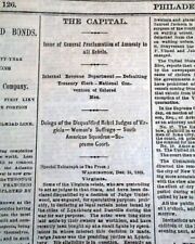 FULL PARDON & Amnesty to Confederates for Treason Andrew Johnson 1868 Newspaper  picture