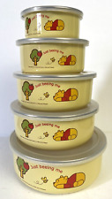 Disney Winnie the Pooh design A set of 5 Enamel Bowl Dish containers w/ lids PO picture