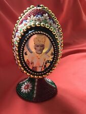 Antique old monastery work egg relic with Saint Benedict from Italy 1970th picture
