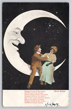 Postcard Crescent Moon Series Romantic Lovers Sitting On Moon Studio Portrait picture