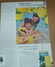 1949 print ad -Florida Grapefruit juice cute little Girl famiy beach Advertising picture
