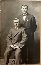 RPPC Attractive Men Ed Dubare with Brother Antique Real Photo Postcard c1910 picture