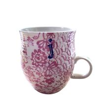 Anthropologie Pink White Floral Mug Blue J Monogram Initial Cup Mug Lower Case j picture