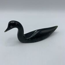 Ross Parkinson Soapstone Carved Duck Signed Dark Green picture