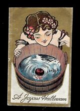 Early 1900's HM Rose Halloween Postcard Girl Bobbing For Apples Embossed picture