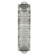 SILVER MEZUZAH W/SCROLL METAL JEWISH JUDAICA HEBREW DOOR BLESS FREE U.S. SHIP picture