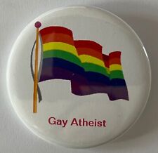 Gay Atheist button rainbow flag LGBTQ homosexual cause religion pin picture