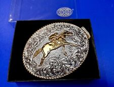 Horse Riding Jockey Equestrian Two Tone Western Cowboy Belt Buckle by Crumrine picture