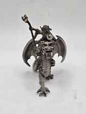 Vintage Pewter Wizard With Crystal Ball Riding Dragon Figurine picture