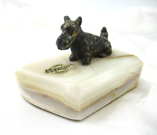 Terrier Dog mounted on New Diamond Onyx Marble.Vintage Metal Cast Bronze picture