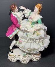 Antique DRESDEN PORCELAIN LACE COURTING COUPLE Waltz Figurine VOLKSTEDT GERMANY picture