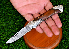 Custom Made Damascus Pocket Knife / Hand Forged Damascus Steel Folding Blade 670 picture
