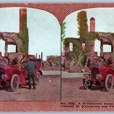 1906 San Francisco Earthquake Fire House Van Ness Ave Touring Car Stereoview V41 picture