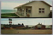 St Ignace MI Wishing Well Motel Neon Sign Lake Huron c1962 Postcard Dual View picture