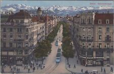 Zurich Switzerland Bahnhofstrasse Bird's Eye View Trolleys Stores 1929 Postcard picture