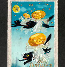 A Thrilling Halloween Witch JOL Pumpkin Ghost Cat Barton & Spooner 34A PostCard picture