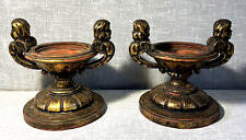 Pair (2) Antique Italian Venetian Style Carved Wood & Polychrome Candle Holders picture