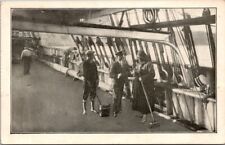 Deckhands w/ Mops on Ship Deck Vtg Antique Boat Photo Postcard 1914 Malone NY picture