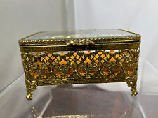 Matson Vintage Jewelry Casket Dresser Box Ormolu-Gold Glass Hollywood Regency picture