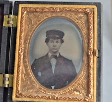 antique ambrotype photo young man  uniform mid 19th  gutta percha case original picture