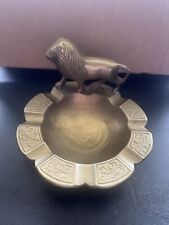 Solid Brass Lion Ashtray Figural Vintage Antique Detailed Trinket Dish picture