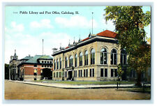 c1920 Public Library and Post Office Galesburg Illinois IL Unposted Postcard picture