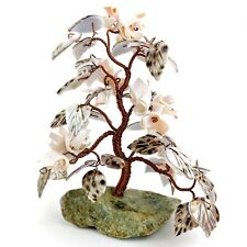 Vintage Copper Wire Bonsai Tree Sculpture Seashells on Aventurine Stone Rock 7