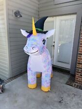 Gemmy Airblown Inflatable 6ft Halloween Unicorn Light Up in Witch Hat picture