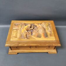 Vintage Reuge Wooden Carved Lid Man/Woman Music Box - Tested Works picture