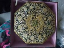 VTG Octagon Trinket Jewelry Box Abalone Inlay Black Lacquer Wood Phoenix Bird picture