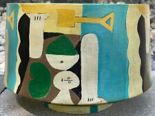 Vintage Abstract Design Decorative Painted Wood Bowl Mid Century Modern MCM picture