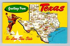 TX-Texas, General Greetings, State Road Map, Vintage Postcard picture