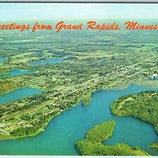 c1960s Grand Rapids, Minn. Greetings Birds Eye Aerial Mississippi River Vtg A236 picture