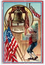 1909 4th Of July American Revolution Man Ringing Bell Liberty Patriotic Postcard picture