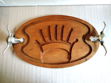 Large Texas Longhorn Solid Wood Serving Tray Platter W/ Steer Head Handles picture