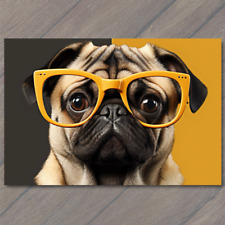 POSTCARD Smarty Pug Glasses Learning with a Smile Dog picture