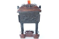 Antique Chinese Bronze censer with wood lid agate finial picture