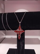 STAINLESS STEEL  SIMULATED  GARNET(cz)  CROSS PENDANT WITH 20 INCH  CHAIN picture