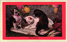 1911 MUSIC LESSON Three Kittens Music Sheet Violin Postcard picture