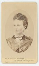 Antique CDV c1870s Beautiful Elegant Woman in Dress Curly Hair New London, CT picture