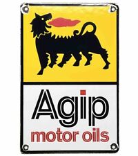 VINTAGE AGIP MOTOR OILS PORCELAIN SIGN RACE CAR PUMP PLATE PIT STOP OIL PETROL picture