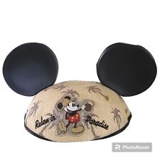 Disney Relax In Paradise Mickey Mouse Ear Hat Straw Coconut Palm Trees One Sz picture