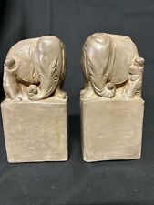 Carved Soapstone Elephant Bookends 1930's Fan Co. Gemstone NY picture