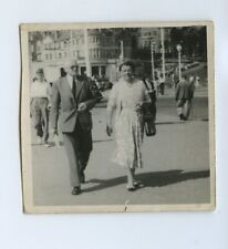 Old Couple Strolling In Street - c1950s Snapshot Photo  picture