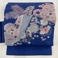 Obi Kimono Nagoya Obi Excellent Quality Flower Blue Pure Silk Used picture