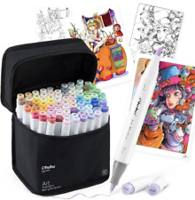 Ohuhu Illustration Markers Brush Type 80 Colors Chisel Tip w/ Blender Pen picture