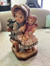 VINTAGE ANRI Sarah Kay Wood Carving Figurine Cherish - Girl with Doll, Italy picture